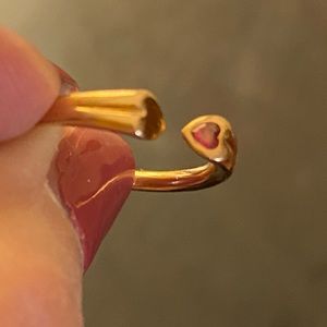 Pandora rose gold open ring with red heart stone